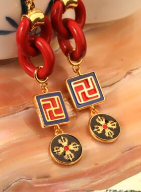 一生安官方旗舰店梵音耳坠天然朱砂耳钉纯银镶嵌 节 日 礼物