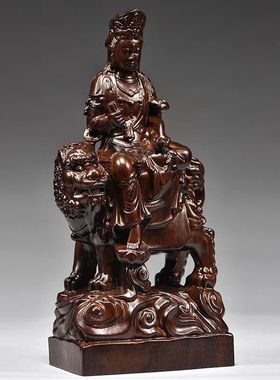 实木普贤文殊菩萨黑檀木实心实木花梨木免鉴真假佛像菩萨