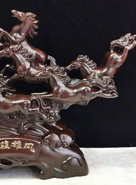 实木八骏马原木摆件客厅电视柜摆件玄关卧室纪念八骏马图