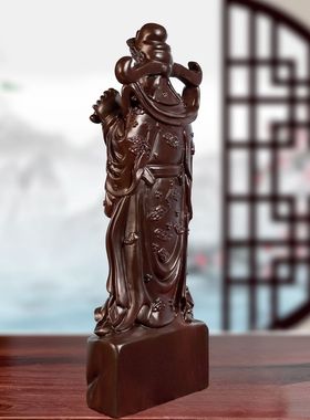 定制黑檀木雕刻财神爷到摆件文财神工艺家居客厅公司装饰开业送礼