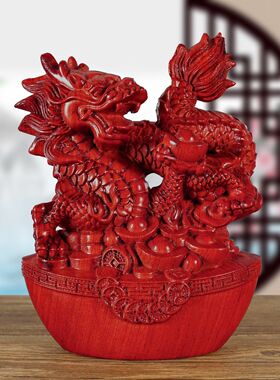 绿色实木辰龙实木雕刻十二生肖摆件元宝龙家居木雕红木工艺品礼品
