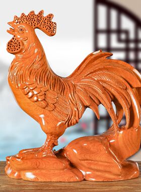 黑檀木雕刻鸡摆件实木雕刻大公鸡十二生肖鸡风水专用工艺品送礼品