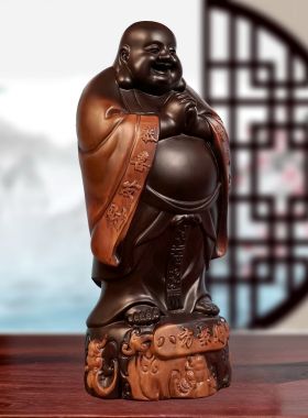 黑檀木雕弥勒佛摆件纯实木制八方笑佛像工艺品红木家居玄关送礼品