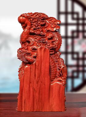 红花梨木龙摆件双龙戏珠12生肖龙家居客厅办公室装饰摆设开业送礼