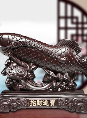 金色实木雕金龙鱼摆件实木年年有余工艺品客厅鱼装饰品定制大号