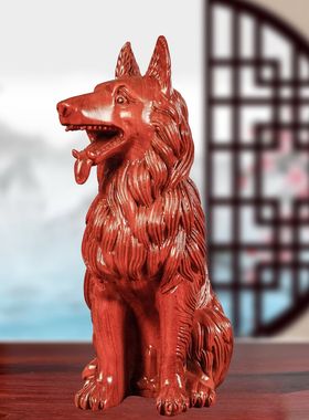 绿色实木雕狗摆件大号根雕狼狗旺财生肖红木工艺品实木质雕刻礼品