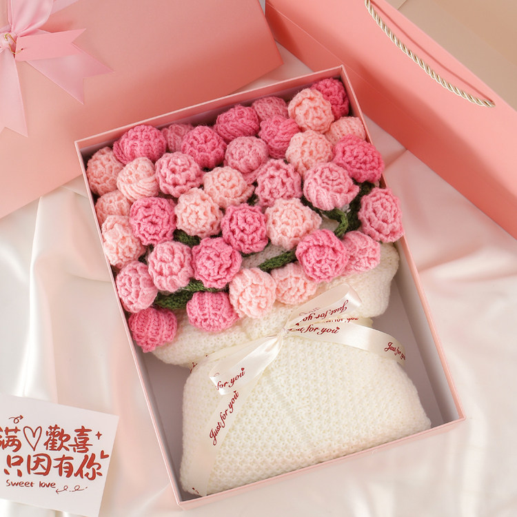 玫瑰花毯子花束朵成品送闺蜜生日礼物女生手工编织毛毯新婚99渐变