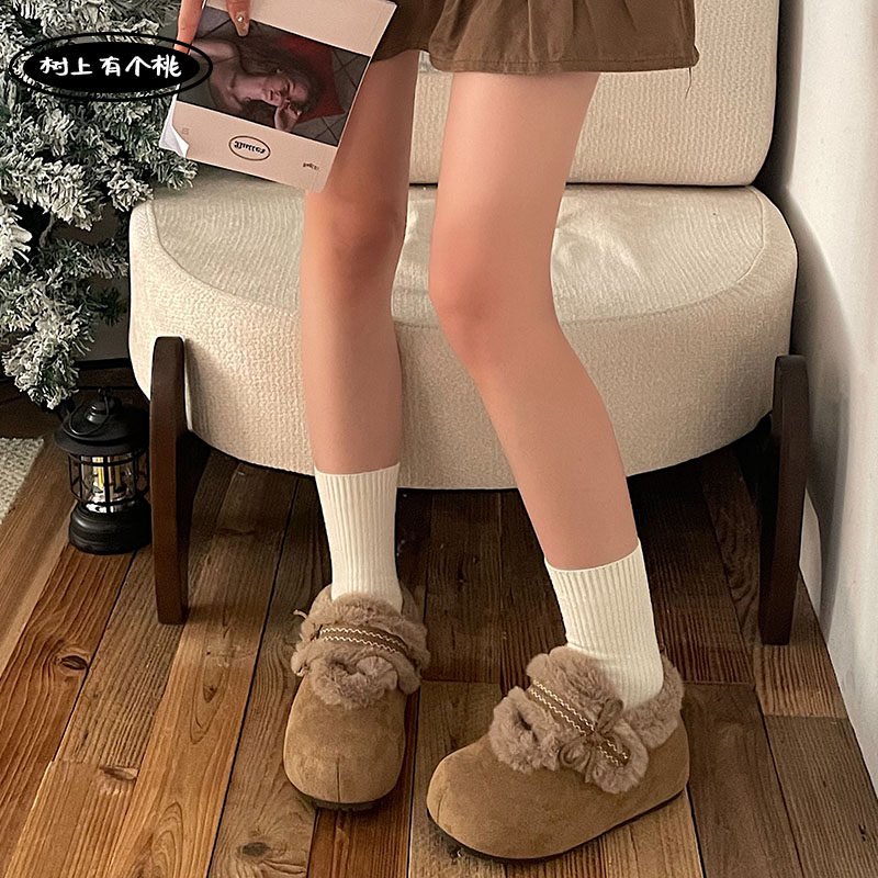树上有个桃复古勃肯鞋女2026春季新款百搭加绒蝴蝶结内增高棉鞋子,淘宝优惠券,粉丝福利购,淘宝优惠卷