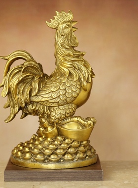 久鉴黄铜铜鸡摆件中式客厅