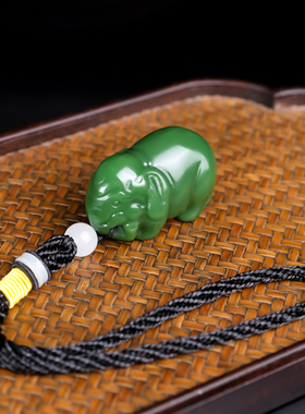 新疆和田玉碧玉福象手把件吉祥如意大象玉石挂件把玩件精雕