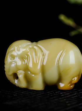 天然新疆和田玉糖玉籽料原石大象手把件象来富贵玉象把玩件玉挂件