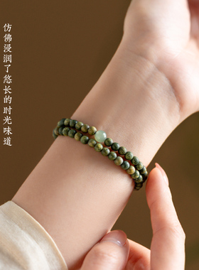 平步青云原创老绿檀佛珠手链和田青玉古风简约4m檀香木手串文艺女