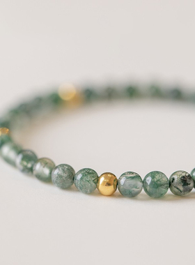 水草玛瑙14K包金珠手链手工饰品小众礼物绿色招财转运珠女复古