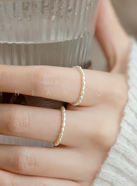 罕见极小2mm天然淡水小珍珠戒指戒子叠戴美国14k包金不掉色不掉皮