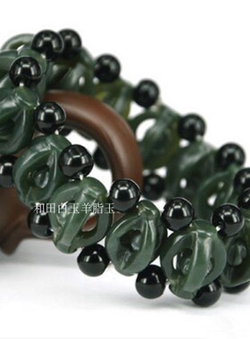 天然正品新疆和田玉青玉时来运转手链精雕镂空男女款玉石手串手排