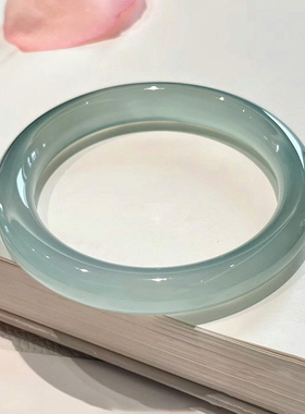 原创｜天然冰种玉髓油青手镯远山黛绿玉镯翡翠玛瑙镯子生日礼物