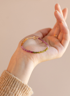 天然碧玺手链渐变彩虹碧玺手串女招财好运水晶串珠手串高级感