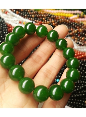 天然和田玉碧玉圆珠手链玉质油润菠菜绿碧玉女款玉石手链手串手镯