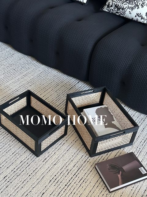 MOMO HOME Japanese-style solid wood storage basket black square storage box home storage