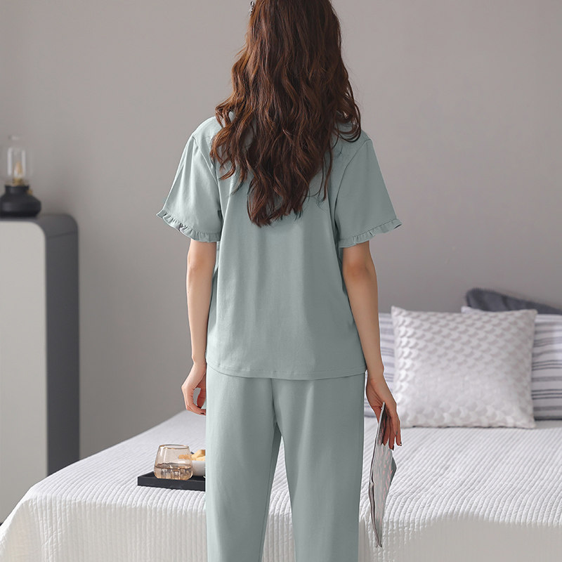 夏季纯棉短袖长裤中年两件套装睡衣 姵娇兰睡衣/家居服套装