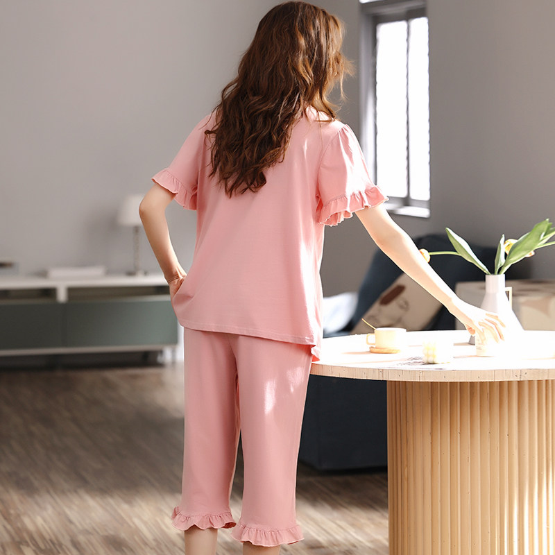 夏季纯棉短袖七分裤宽松可外穿睡衣 姵娇兰睡衣/家居服套装