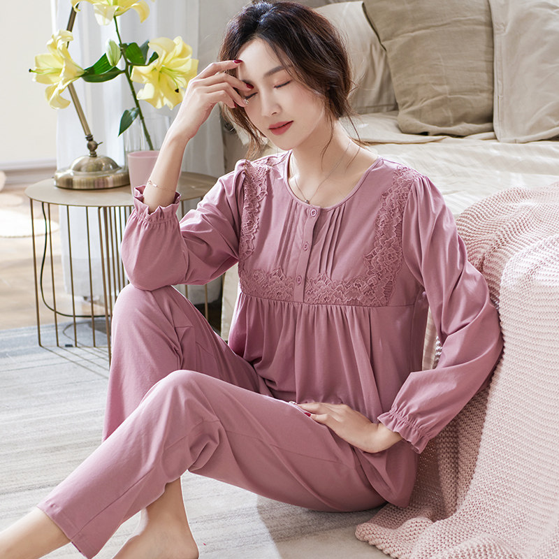 春秋款纯棉长袖长裤可外穿睡衣 姵娇兰睡衣/家居服套装