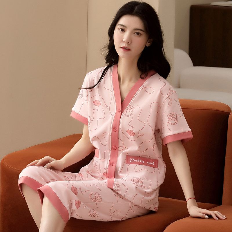 短袖夏季七分裤家居服套装休闲睡衣 姵娇兰睡衣/家居服套装