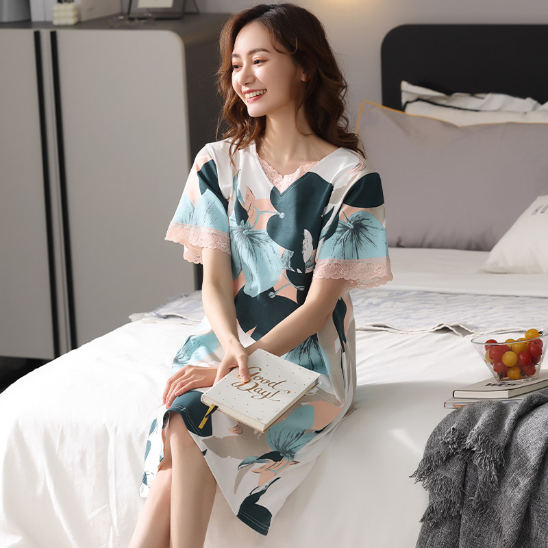 莫代尔短袖女式可外穿中年睡裙 姵娇兰睡裙