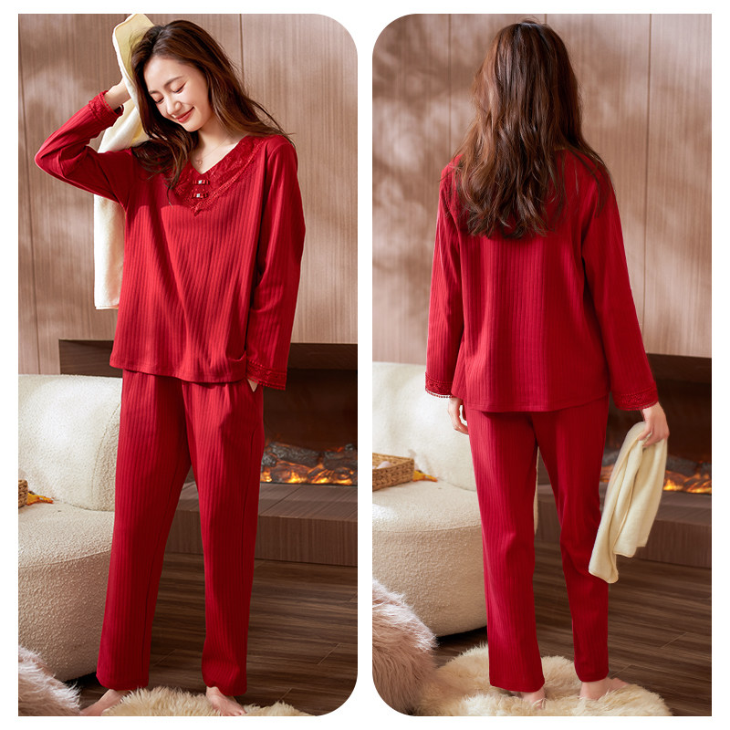 姵娇兰秋冬季外穿可爱纯色纯棉睡衣 姵娇兰睡衣/家居服套装