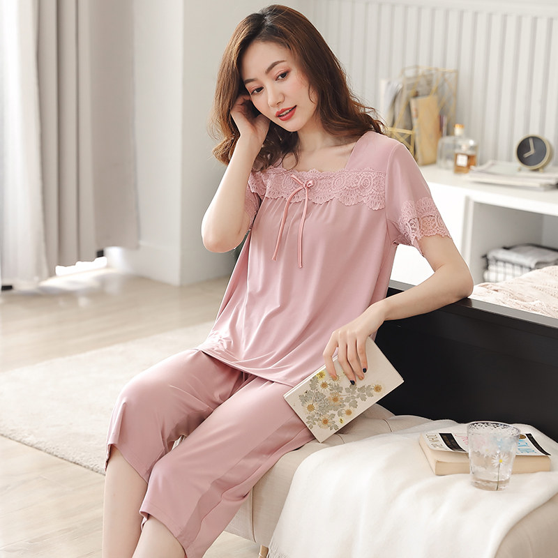 莫代尔夏季花边宽松中年休闲风睡衣 姵娇兰睡衣/家居服套装