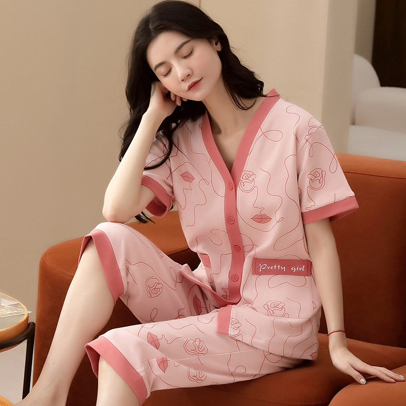 短袖夏季七分裤家居服套装休闲睡衣 姵娇兰睡衣/家居服套装