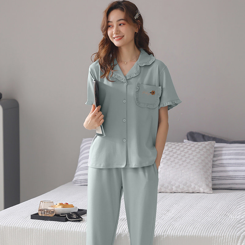 夏季纯棉短袖长裤中年两件套装睡衣 姵娇兰睡衣/家居服套装