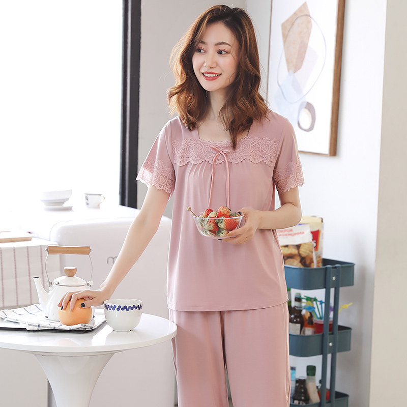 莫代尔夏季花边宽松中年休闲风睡衣 姵娇兰睡衣/家居服套装