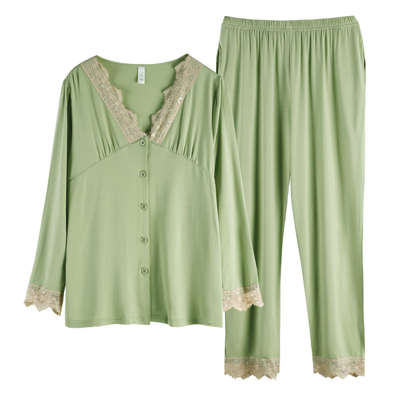 莫代尔长袖春秋季开衫纯色简约睡衣 姵娇兰睡衣/家居服套装