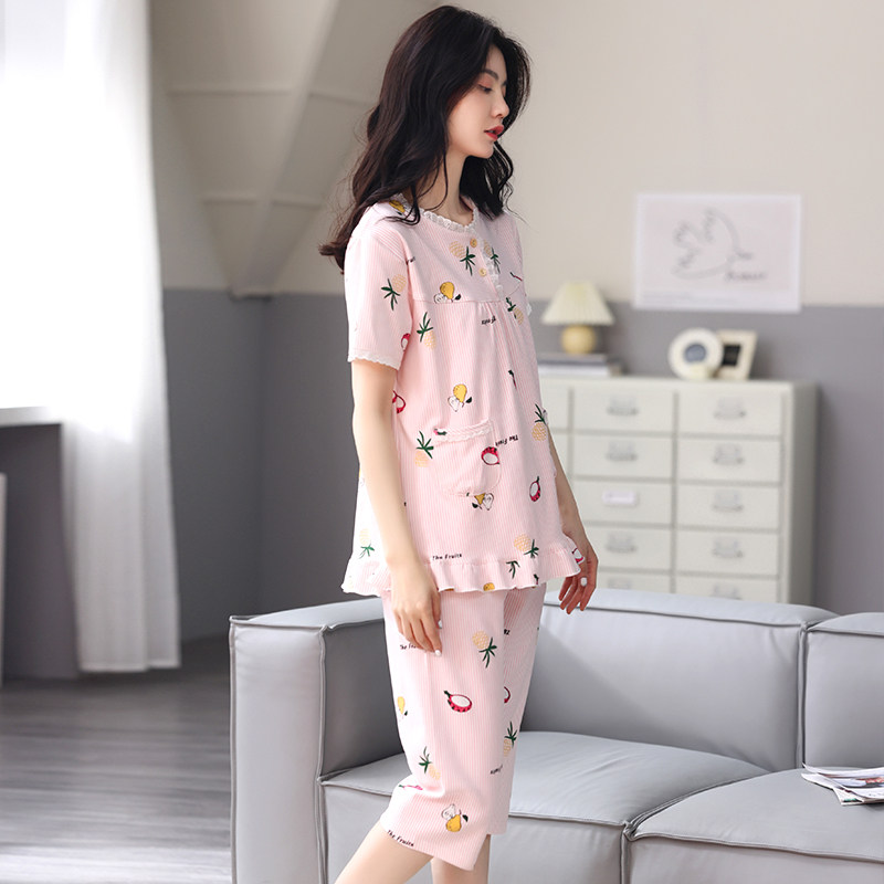 女士纯棉短袖七分裤可外穿中年睡衣 姵娇兰睡衣/家居服套装