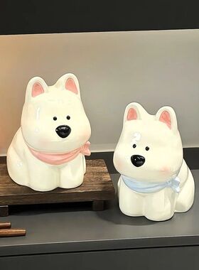 高级感小狗纸巾筒纸巾盒创意可爱抽纸盒家用客厅桌面陶瓷轻奢摆件