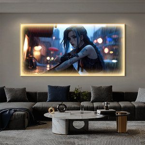 LOL英雄联盟金克丝挂画美女萝莉电竞房装饰画led带灯游戏网咖壁画