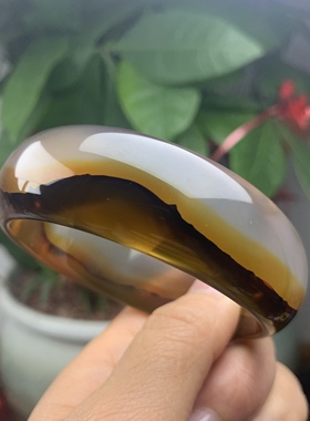 纯天然原色镯子巴西老矿料玛瑙 风景意境手镯58mm