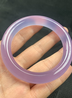 厦门玛瑙村天然玉髓 紫罗兰手镯 通透纯色圆条宫廷款带证书