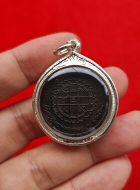 泰国佛牌 龙婆moon 2543拉丝密佛主 手刻福文 银壳塔帕占卡