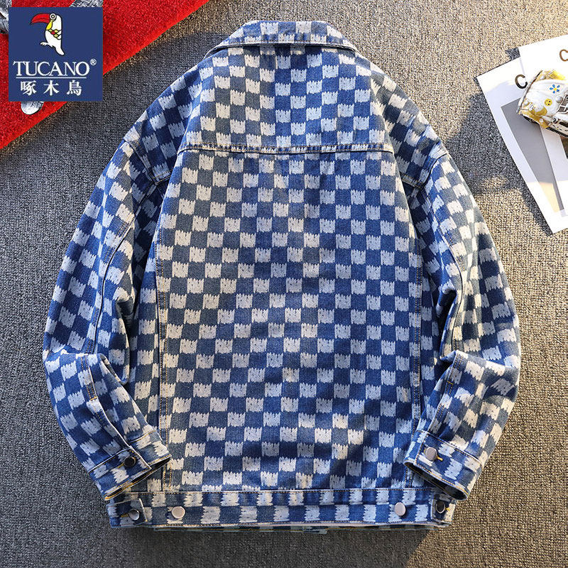 啄木鸟牛仔外套男2025新款春秋翻领工装夹克男潮牌美式复古上衣服,淘宝优惠券,粉丝福利购,淘宝优惠卷