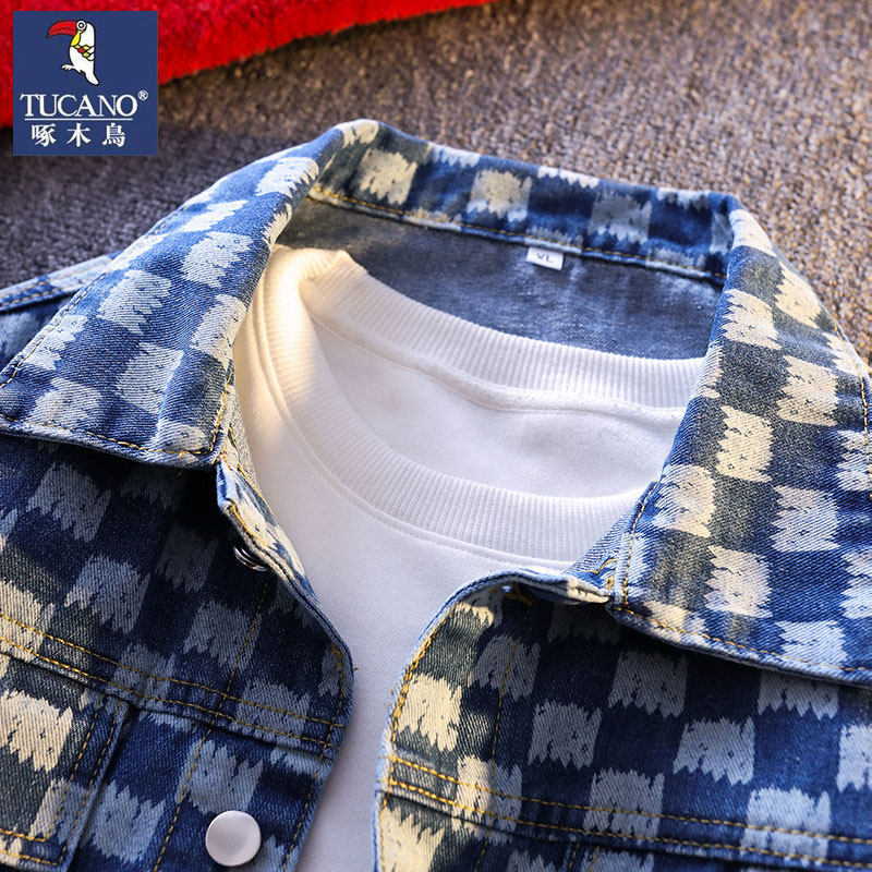 啄木鸟牛仔外套男2025新款春秋翻领工装夹克男潮牌美式复古上衣服,淘宝优惠券,粉丝福利购,淘宝优惠卷