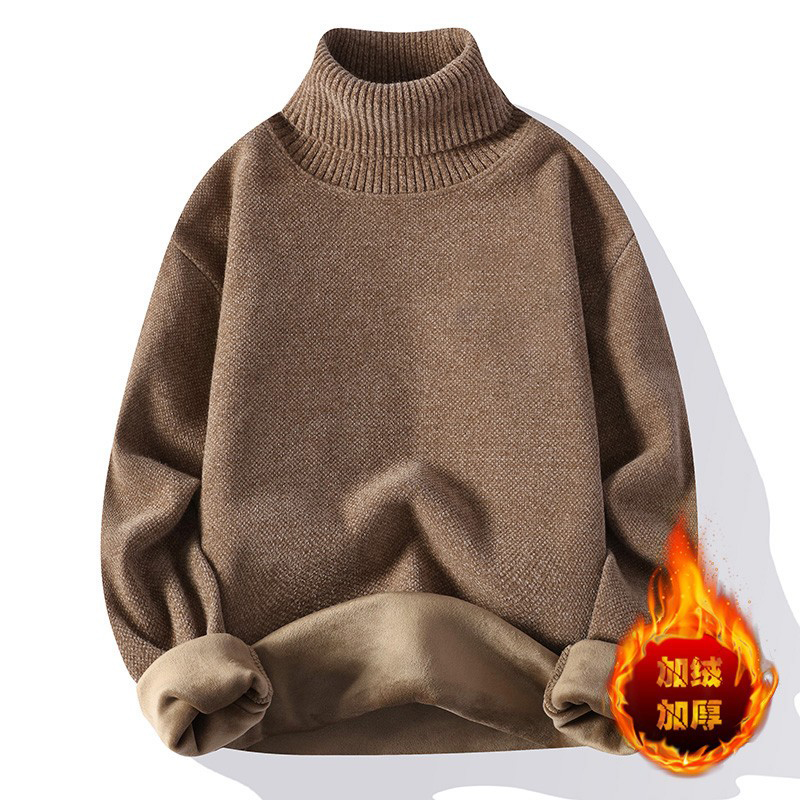 啄木鸟高领毛衣男宽松冬季打底衫潮流毛衫加绒加厚针织衫男毛线衣 - 图3