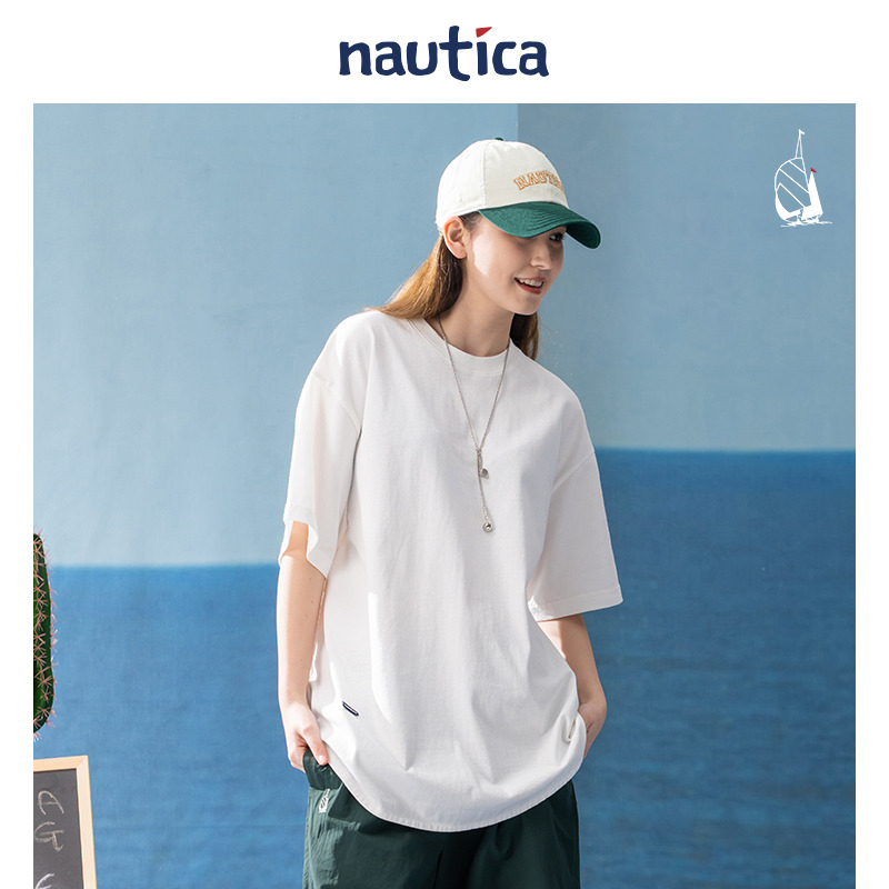 【官方正品】nautica 白帆日系无性别潮流纯棉小白t短袖T恤TW3220 - 图1