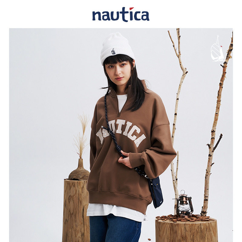 【官方正品】nautica白帆 日系中性宽松大logo半拉链卫衣KW3318 - 图1