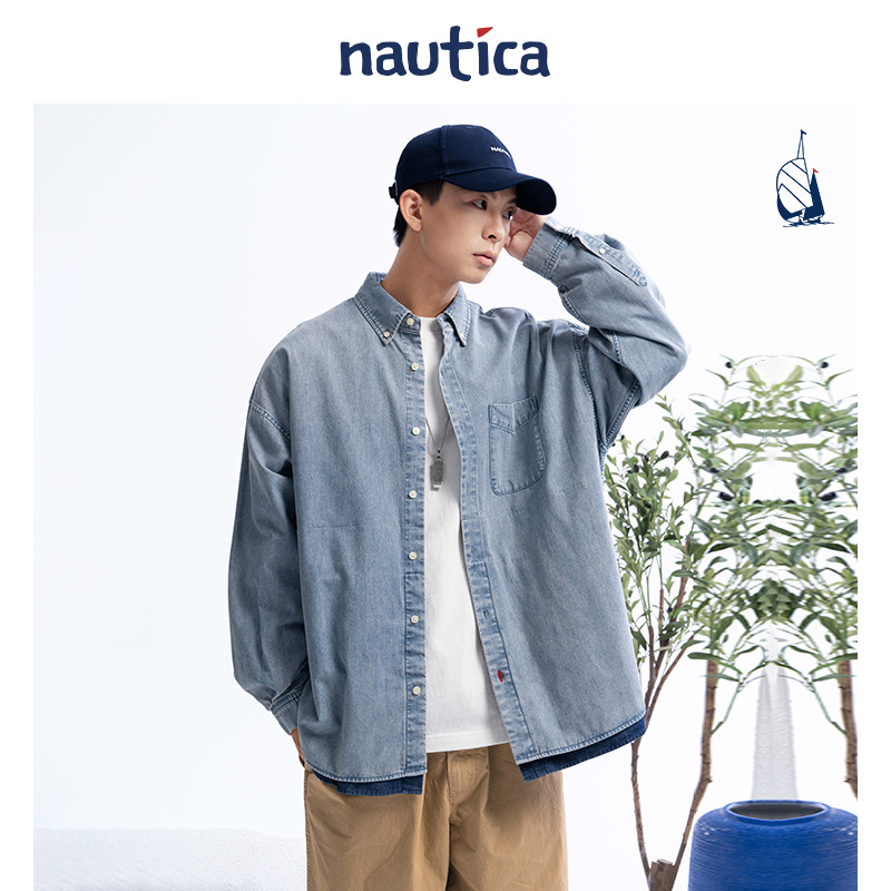 【官方正品】nautica白帆 日系中性简约条纹纯棉长袖衬衫WW4103 - 图1