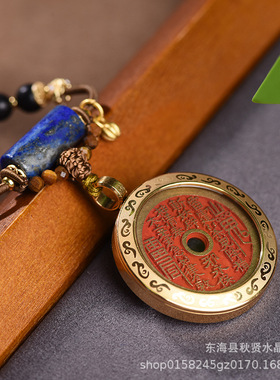 新中式民族风复古山鬼花钱吊坠项链黑檀木唐卡佛牌朱砂男女吊坠