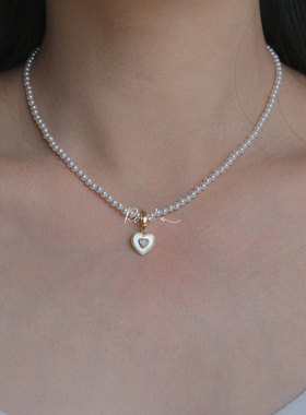 Rina's心心相印天然贝母人造锆石简约项链手链用可拆卸可打开吊坠