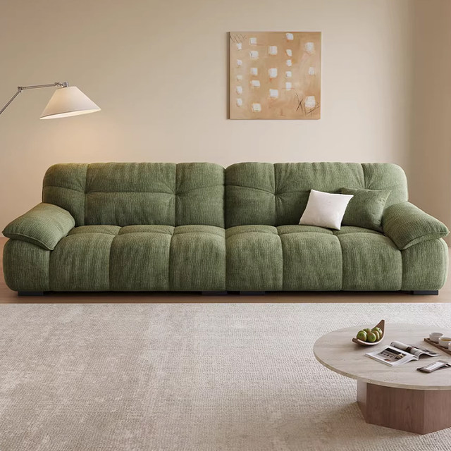 Sit on the deep cloud straight-row cream chenille sofa