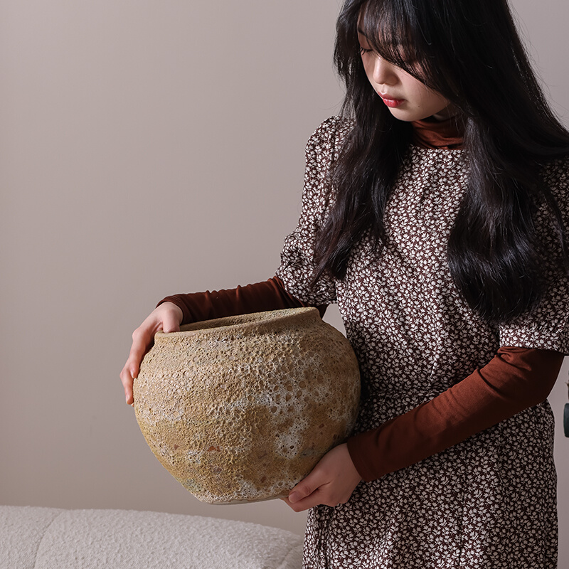 速发手工复古花瓶中式摆件乾燥花瓷花陶插粗陶玄关电视意侘寂风禅 - 图0